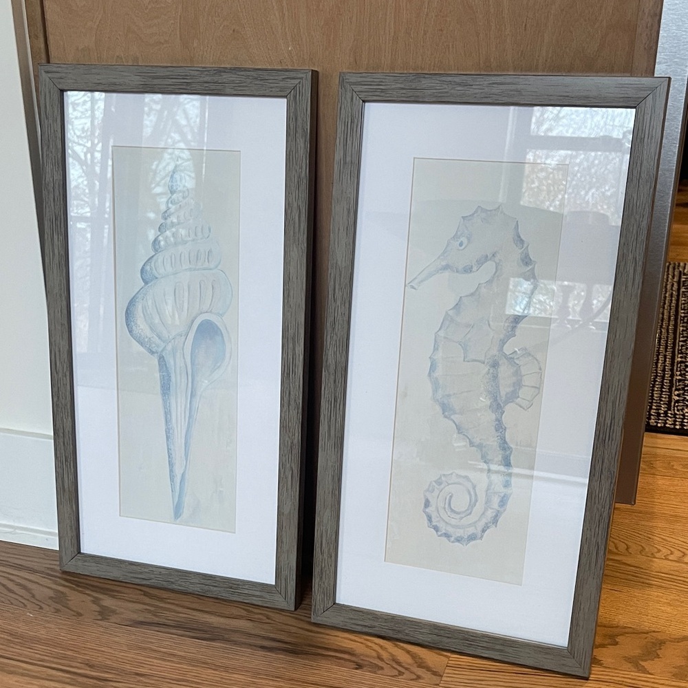 Coastal Blue Sea Life Art Prints 21 1/2 x 11 1/2